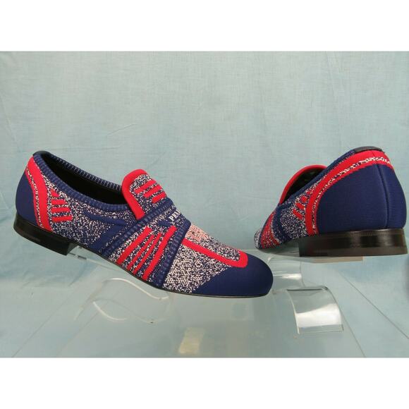 NIB PRADA 2DG098 BLUE RED KNIT LETTERING LOGO MOCCASIN LOAFERS 7.5 US 8.5 ITALY - Picture 11 of 12